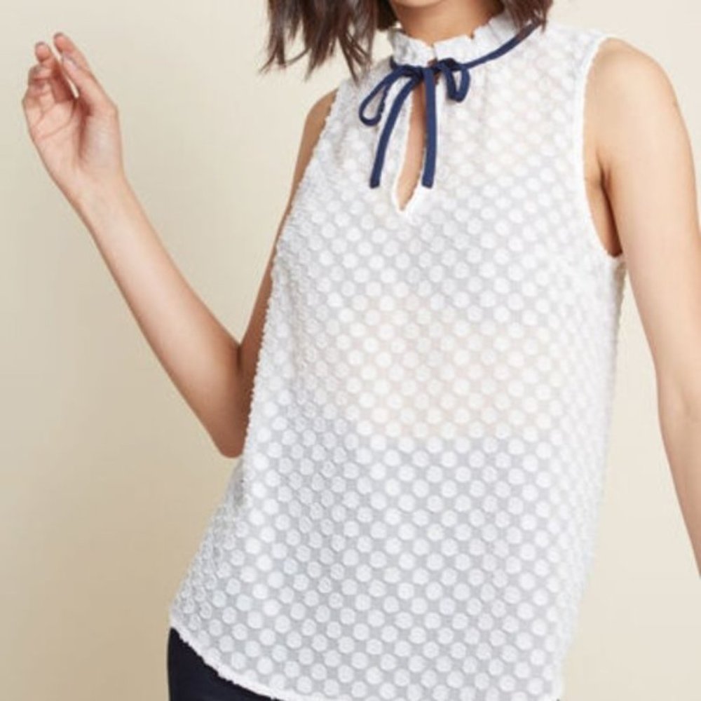 Modcloth Stylish Vision Tie-Neck Top Dotted White
